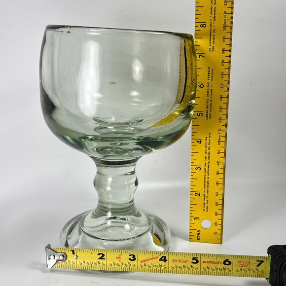 Hand Blown Footed Stemmed Glass Goblet Vase Green Hue Tint Heavy Unbranded 8" - Picture 15 of 16